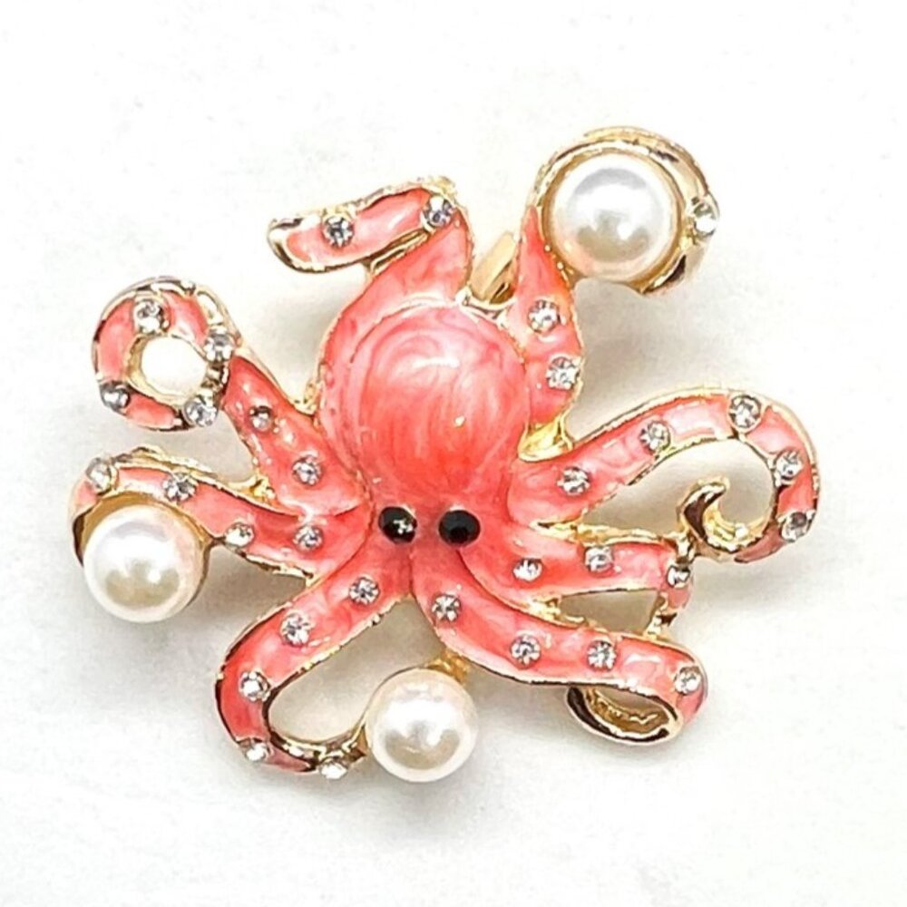 Pink OCTOPUS with Pearls Brooch Pin & PENDANT